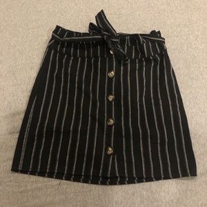Black and White Striped Button Up Skirt